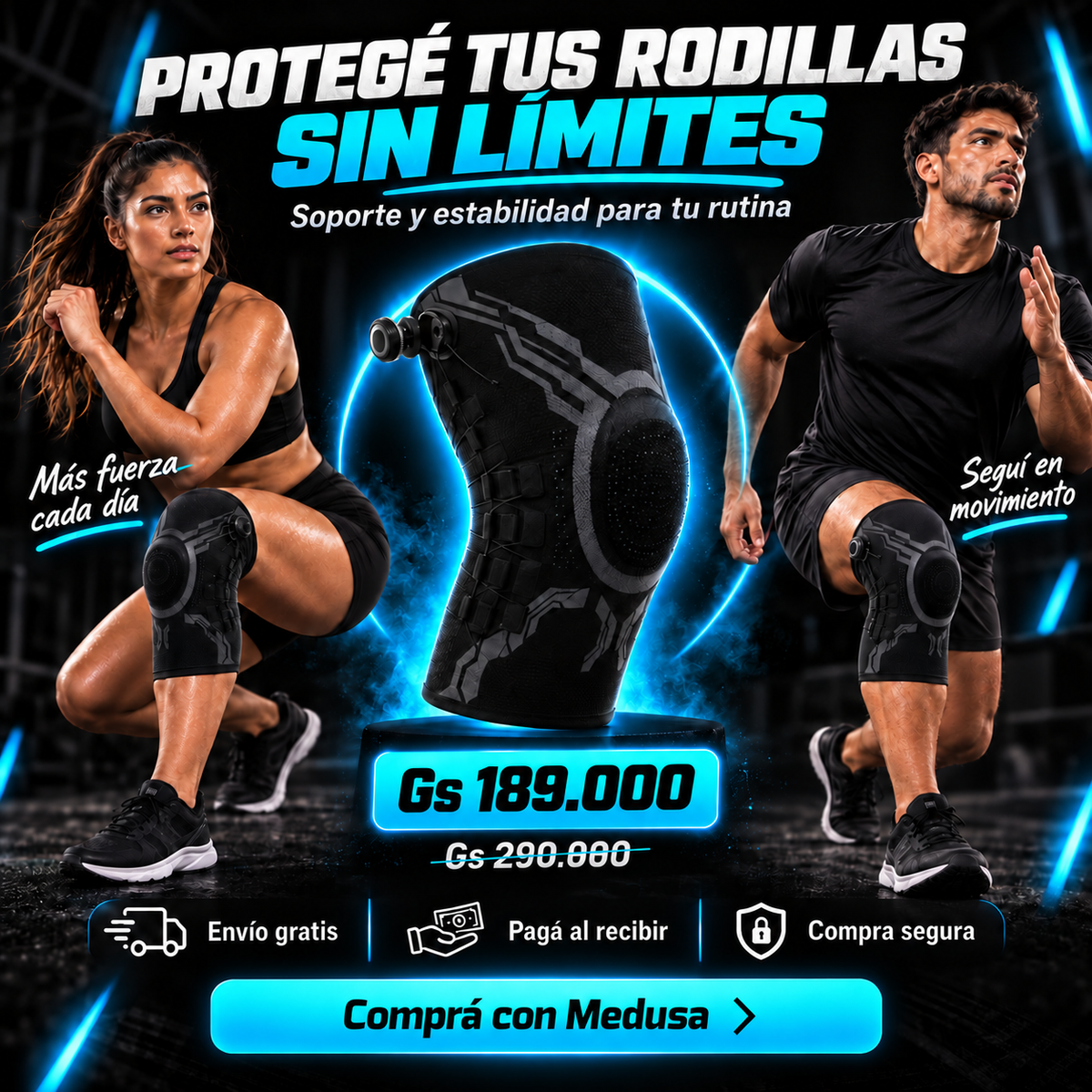 Rodillera Premium Ajustable con Soporte Lateral y Almohadilla de Gel